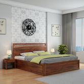 Livinn Solid Sheesham Wood Hydraulic Bed With Box Storage (Queen Size, Natural Finish)
